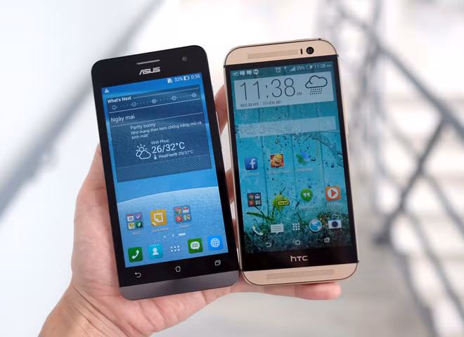 So sánh với một mẫu smartphone cao cấp màn hình 5 inch khác là HTC One M8.
