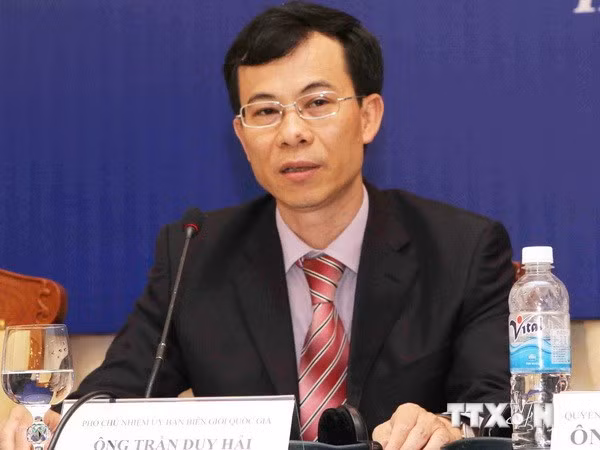Ông Trần Duy Hải, Phó Chủ nhiệm Ủy ban Biên giới Quốc gia, tại cuộc họp báo. (Ảnh: Phương Hoa/TTXVN)