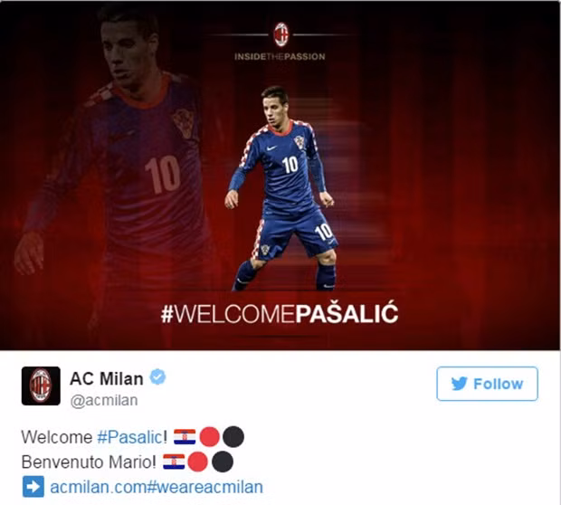  Pasalic đã là người của Milan. Ảnh: Internet.