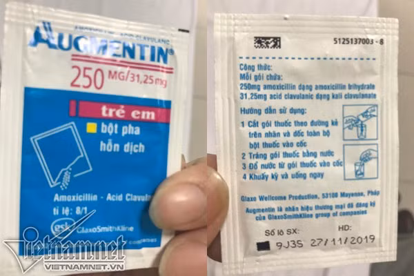 Gói thuốc Augmentin được y tá cấp phát cho con gái anh K. (Ảnh: Vietnamnet)