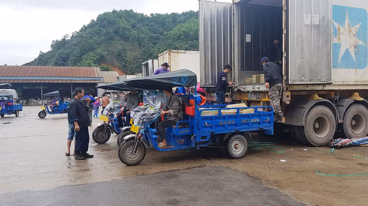 Bốc xếp hàng hóa xuất khẩu tại cửa khẩu Bắc Phong Sinh. 