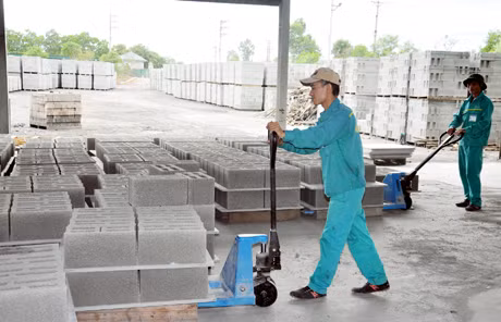 Sản phẩm gạch không nung Đông Khê được đưa ra đóng thành kiện, xuất cho khách hàng.