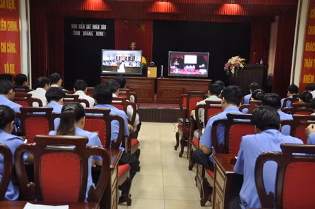 Quang cảnh hội nghị tại điểm cầu Quảng Ninh.