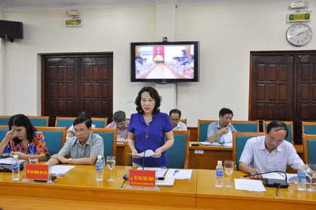 Đồng chí Vũ Thị Thu Thủy, Phó Chủ tịch UBND tỉnh báo cáo tình hình