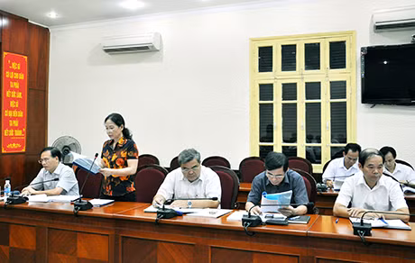 Đồng chí Lê Thị Thoa, Phó Bí thư Thường trực Huyện ủy Hải Hà báo cáo Đề án của huyện.