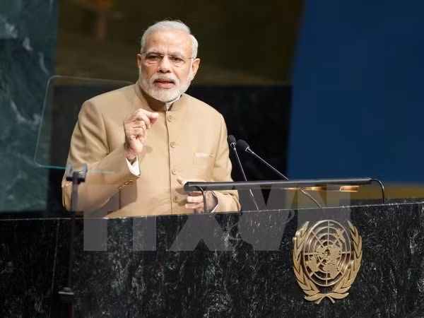 Thủ tướng Ấn Độ Narendra Modi phát biểu tại Hội nghị thượng đỉnh Liên hợp quốc. (Nguồn: THX/TTXVN)