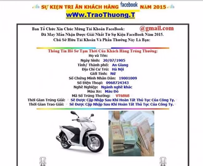 Hình ảnh và thông tin quảng cáo do nhóm đối tượng tạo nên để lừa đảo khách hàng.