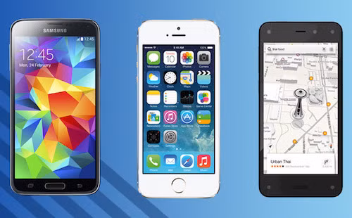 Fire Phone, iPhone 5S và Galaxy S5.