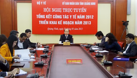 Quang cảnh hội nghị tại điểm cầu trực tuyến Quảng Ninh.