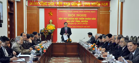 Đồng chí Nguyễn Đức Long, Phó Bí thư Tỉnh uỷ, Chủ tịch HĐND tỉnh phát biểu tại buổi gặp mặt.