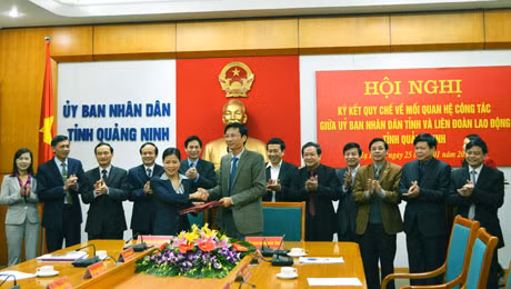 UBND-LĐLĐ tỉnh ký kết Quy chế về mối quan hệ công tác giữa UBND tỉnh-LĐLĐ tỉnh.