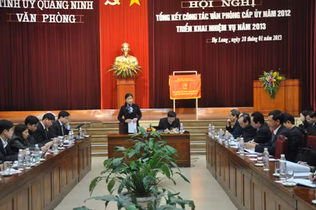 Đ/C Nguyễn Xuân Ký, Chánh Văn phòng Tỉnh ủy báo cáo kết quả thực hiện nhiệm vụ văn phòng cấp ủy các cấp năm 2012