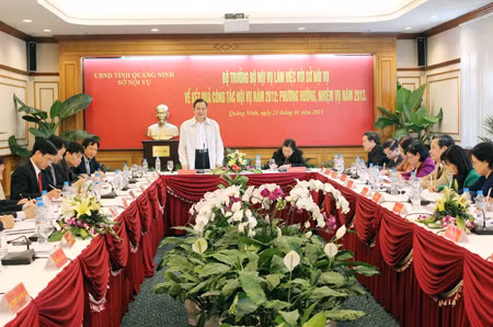 Đồng chí Nguyễn Thái Bình, Ủy viên BCH Trung ương Đảng, Bộ trưởng Bộ Nội vụ phát biểu chỉ đạo tại buổi làm việc.