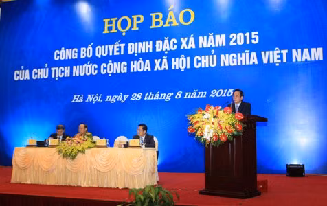 Họp báo công bố Quyết định đặc xá năm 2015 của Chủ tịch nước. Ảnh: VGP/Lê Sơn