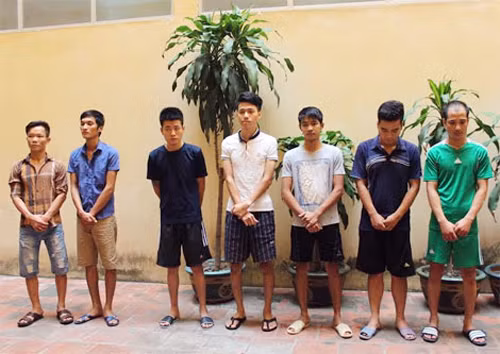 Nhóm siêu trộm và tiêu thụ xe máy tại cơ quan công an.Ảnh: CAND.