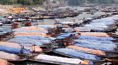 Giao thương hàng hoá trên sông biên giới Ka Long (Móng Cái).