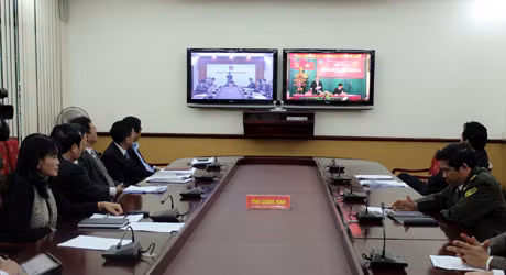 Quang cảnh hội nghị tại điểm cầu Quảng Ninh.