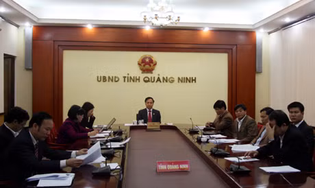 Quang cảnh hội nghị tại điểm cầu Quảng Ninh.