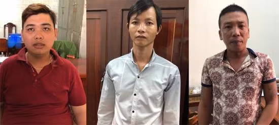 Các đối tượng bị bắt giữ (từ trái qua): Lương Phan Nhựt Huy, Trần Ngọc Nguyên, Nguyễn Hồng Khanh.