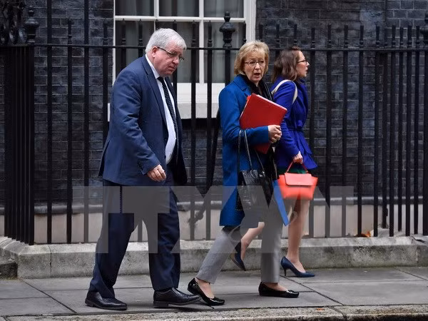 Chủ tịch Hạ viện Anh Andrea Leadsom (giữa) sau một cuộc họp tại thủ đô London ngày 14/11. (Nguồn: AFP/TTXVN)