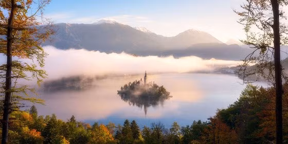 Tác phẩm "Autumn View" của tác giả Daniel Fleischhacker vào top ảnh đẹp hạng mục Open Nature/Landscapes, chụp quang cảnh rực rỡ sắc màu mùa thu trên đảo Bled thuộc miền bắc Slovenia.