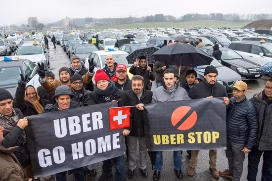 Biểu tình chống Uber tại Thụy Sĩ. Nguồn: Internet