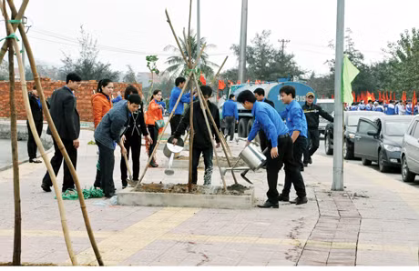 Tết trồng cây xuân Quý Tỵ 2013 do UBND tỉnh phát động tại TP Cẩm Phả thu hút đông đảo nhân dân tham gia.