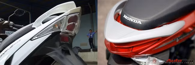 Đuôi xe của Yamaha Luvias FI (trái) và Honda Vision FI.