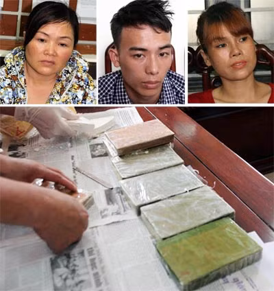 Các đối tượng và tang vật tại cơ quan Công an.
