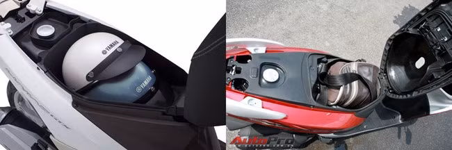 Cốp xe của Yamaha Luvias FI (trái) và Honda Vision FI.