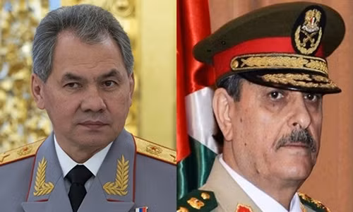 Bộ trưởng Quốc phòng Nga Sergei Shoigu (trái) và người đồng cấp Syria Fahed Jassem al-Freij. Ảnh: RT/PressTV.
