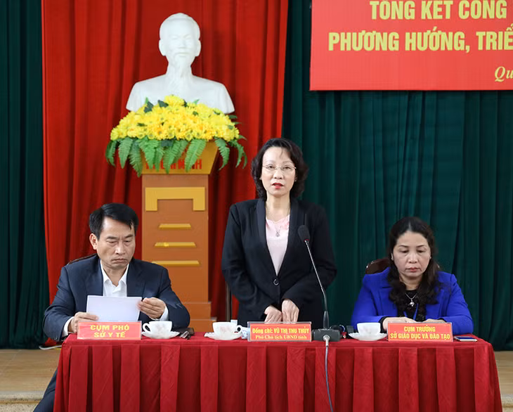 Đồng chí Vũ Thị Thu Thủy, Phó Chủ tịch UBND tỉnh phát biểu tại hội nghị.