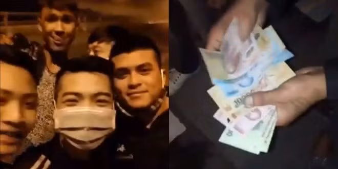 Nhóm thanh niên chặn đường xin đểu xe trên cao tốc (Ảnh: Cắt từ Clip. Nguồn: Facebook)