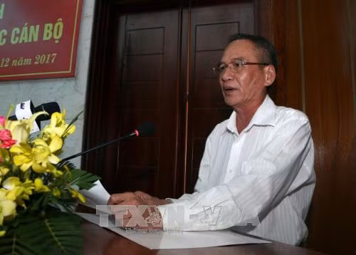 Ông Lữ Văn Hùng phát biểu sau khi được bầu Bí thư Tỉnh ủy Hậu Giang, nhiệm kỳ 2015 - 2020. Ảnh: Duy Khương/TTXVN