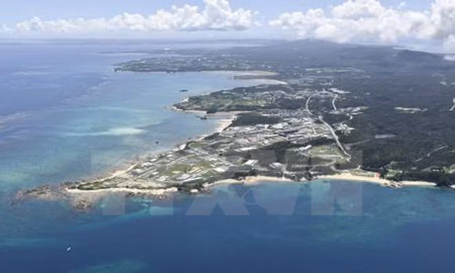 Bờ biển Henoko thuộc quần đảo cực Nam Okinawa, khu vực nằm trong kế hoạch tái bố trí căn cứ không quân Mỹ tháng 6/2016. (Nguồn: Kyodo/TTXVN)