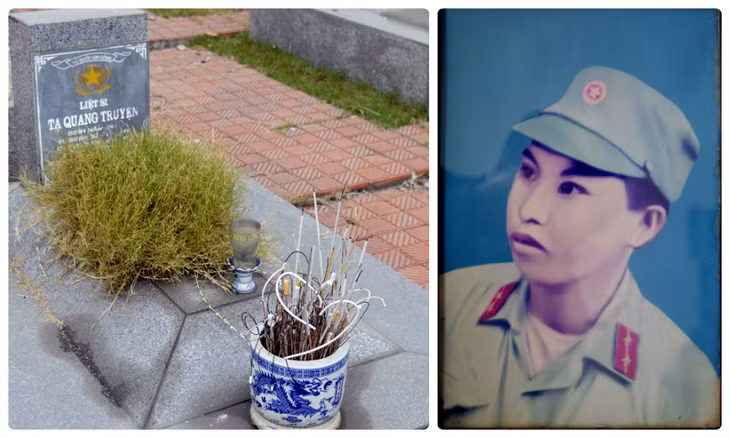 Di ảnh liệt sĩ Tạ Quang Truyện và phần mộ liệt sĩ tại Nghĩa trang liệt sĩ Hà Tu (TP Hạ Long).