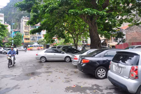 Một góc bãi đỗ xe sân Cây Tháp, phường Bạch Đằng.