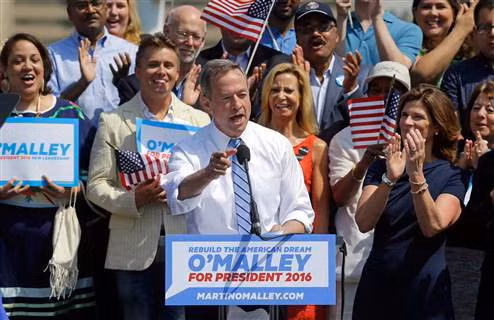 Cựu thống đốc bang Maryland Martin O’Malley tuyên bố tranh cử tổng thống Mỹ ngày 30-5 tại Baltimore - Ảnh: AP