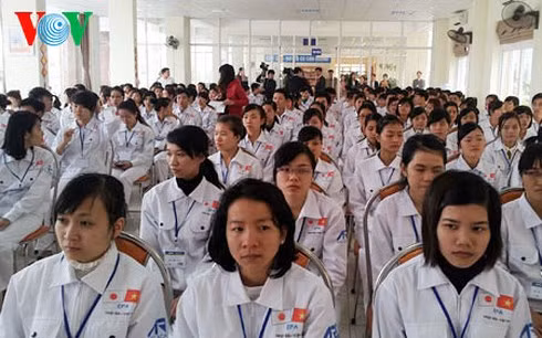 Các ứng viên tham gia khóa đào tạo tiếng Nhật để được lựa chọn sang Nhật Bản làm việc trong lĩnh vực y tế
