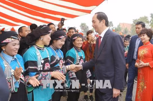 Chủ tịch nước Trần Đại Quang với đại biểu cộng đồng các dân tộc Việt Nam. Ảnh: TTXVN