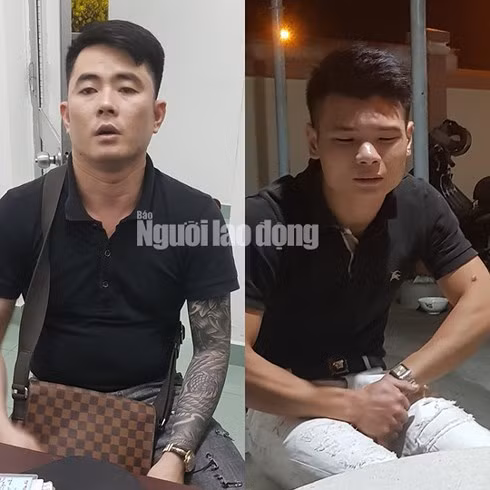 Sơn và Khánh tại cơ quan công an. Ảnh: Ca Linh