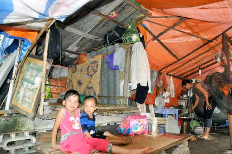 Cả nhà gia đình ông Bùi Văn Khánh, tổ 58, khu 4B, phường Cao Xanh (TP Hạ Long) phải sinh hoạt trong chiếc lều tạm như thế này.