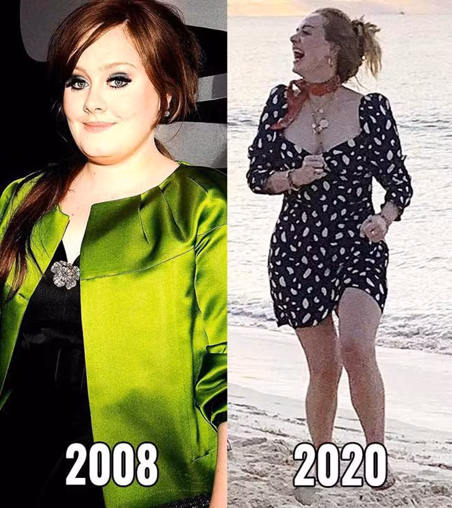 Adele trước và sau khi giảm cân. Ảnh: chụp màn hình