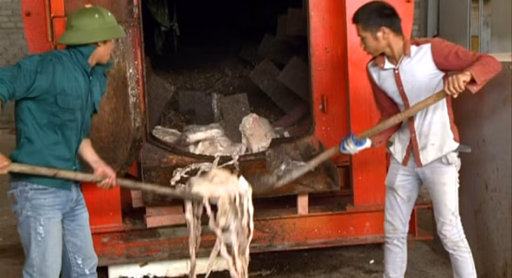 Lực lượng chức năng tiêu hủy số lòng lợn bị thu giữ