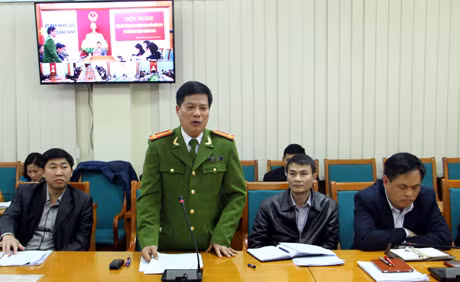 Đại diện lãnh đạo Công an tỉnh phát biểu ý kiến.