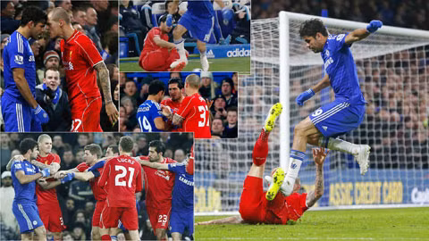 Diego Costa đã gây chiến với gần nửa đội Liverpool, trong đó pha giẫm vào chân Emre Can khiến anh bị treo giò 3 trận