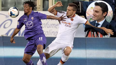 Cuadrado (trái) và đồng đội sẽ giúp HLV Montella (ảnh nhỏ) lần đầu giành chiến thắng khi đối đầu Roma