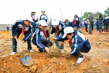 Các em học sinh cũng tích cực hưởng úng tham gia.