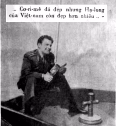 Ảnh G.Titop thăm Vịnh Hạ Long đăng trên phụ trương Báo QĐND (hiện trưng bày tại Bảo tàng Quảng Ninh).