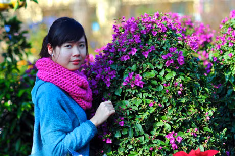 Thiếu nữ duyên dáng bên hoa xuân